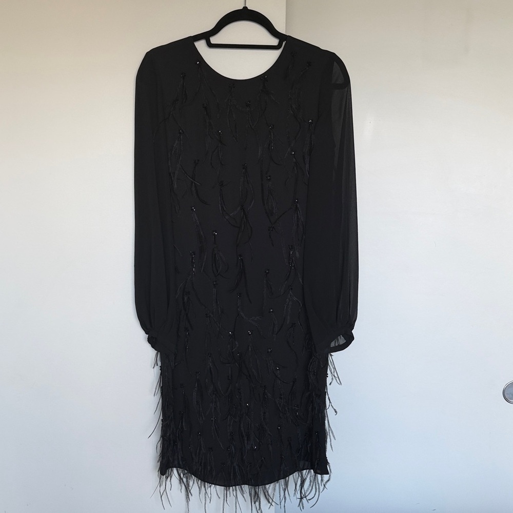 MaxMara Black Long Sleeve Dress with Feather Details